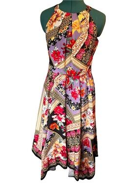 Vince Camuto Floral-Print Handkerchief-Hem Midi Dress Women 6 Zip Closure